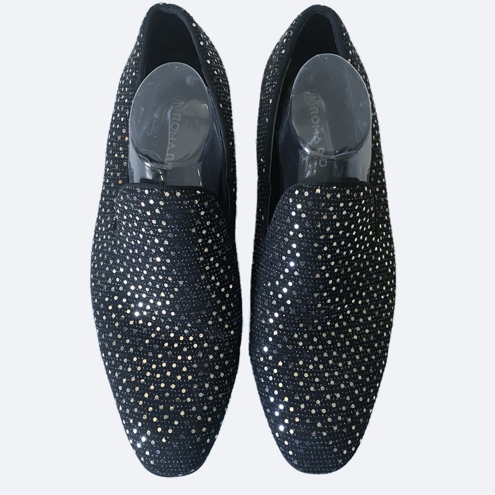 Roma Rio, Pointed Toe Silver Stud Shiny Slip On Loafers